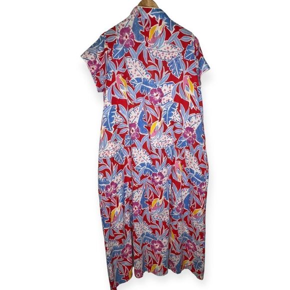 Mrs Roper Party 1960s Tropical Floral Parrot Print Caftan Mumu House Dress Large - Picture 5 of 10